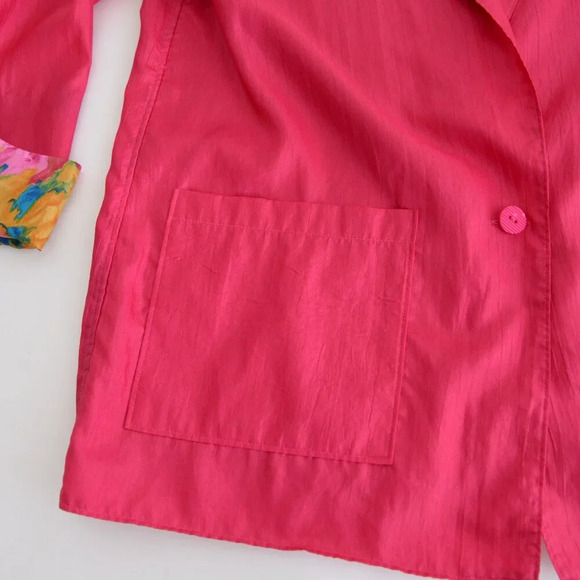 Vintage TanJay 80's Neon Pink Floral Lined  Button Up Two Piece Tracksuit M - Picture 8 of 15